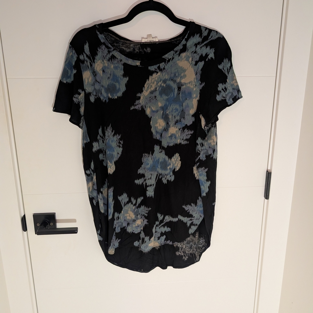 Wilfred Black Blue Abstract Floral Curve Hem Tee Medium